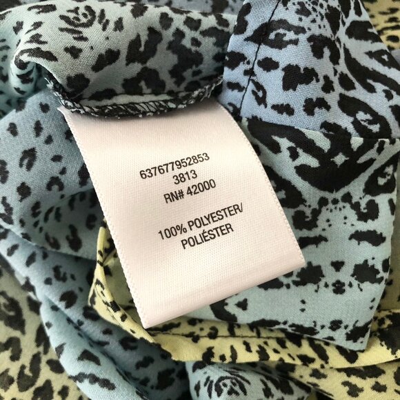 Retro Bongo Leopard Print Chiffon Top Sleeveless Hi-Low Blue Yellow Size XL - Picture 4 of 4